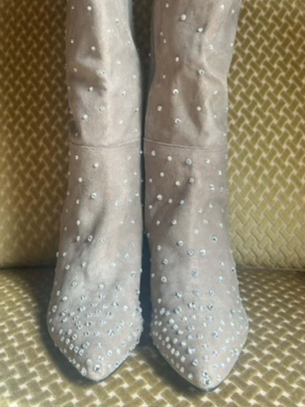Free People Collection Soft Taupe Suede Rhinestone Diamante Dream Zip High Boots